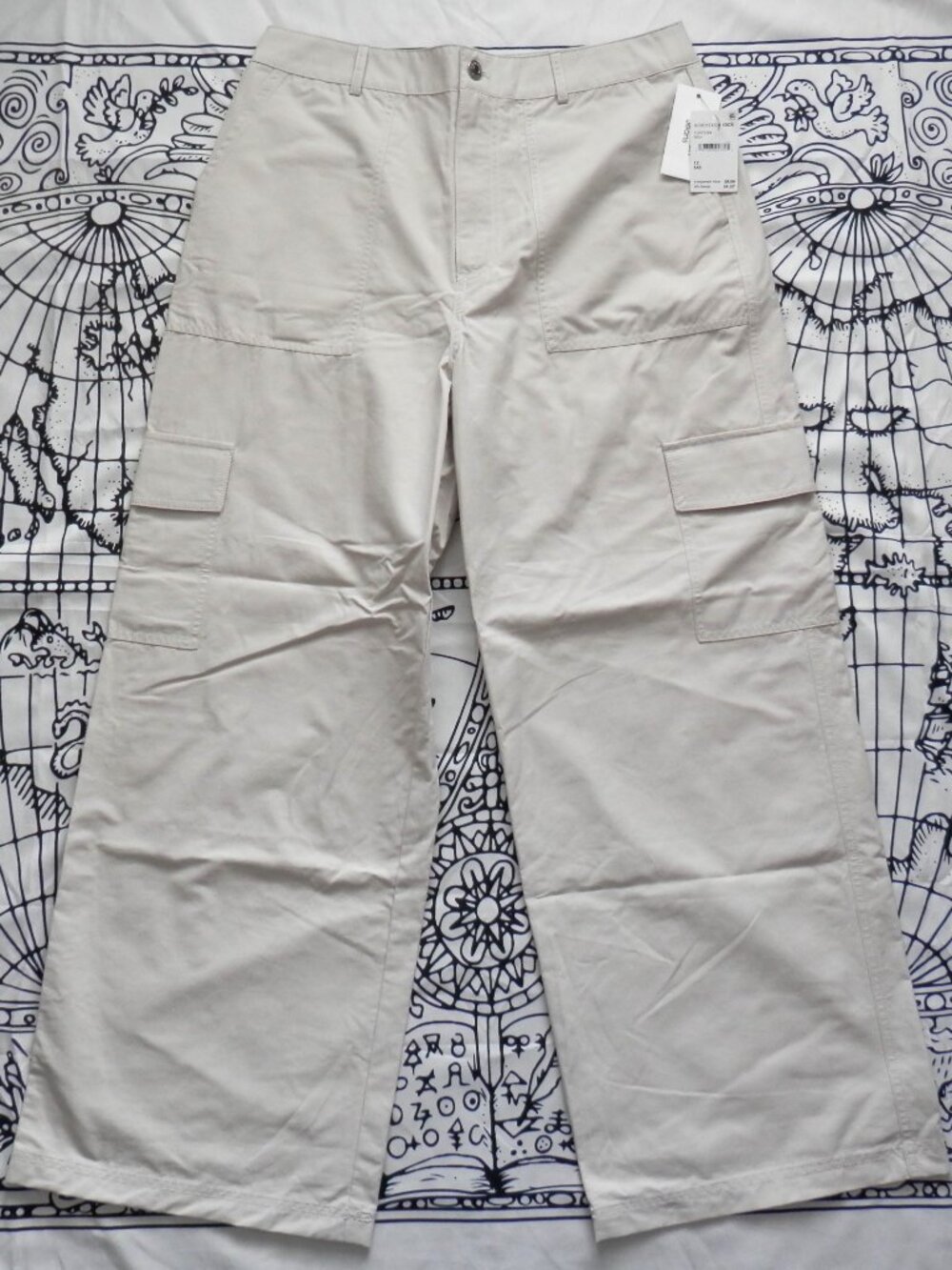Calvin Klein || Y2K Cream Wide Leg Cotton Nylon Cargo Pants